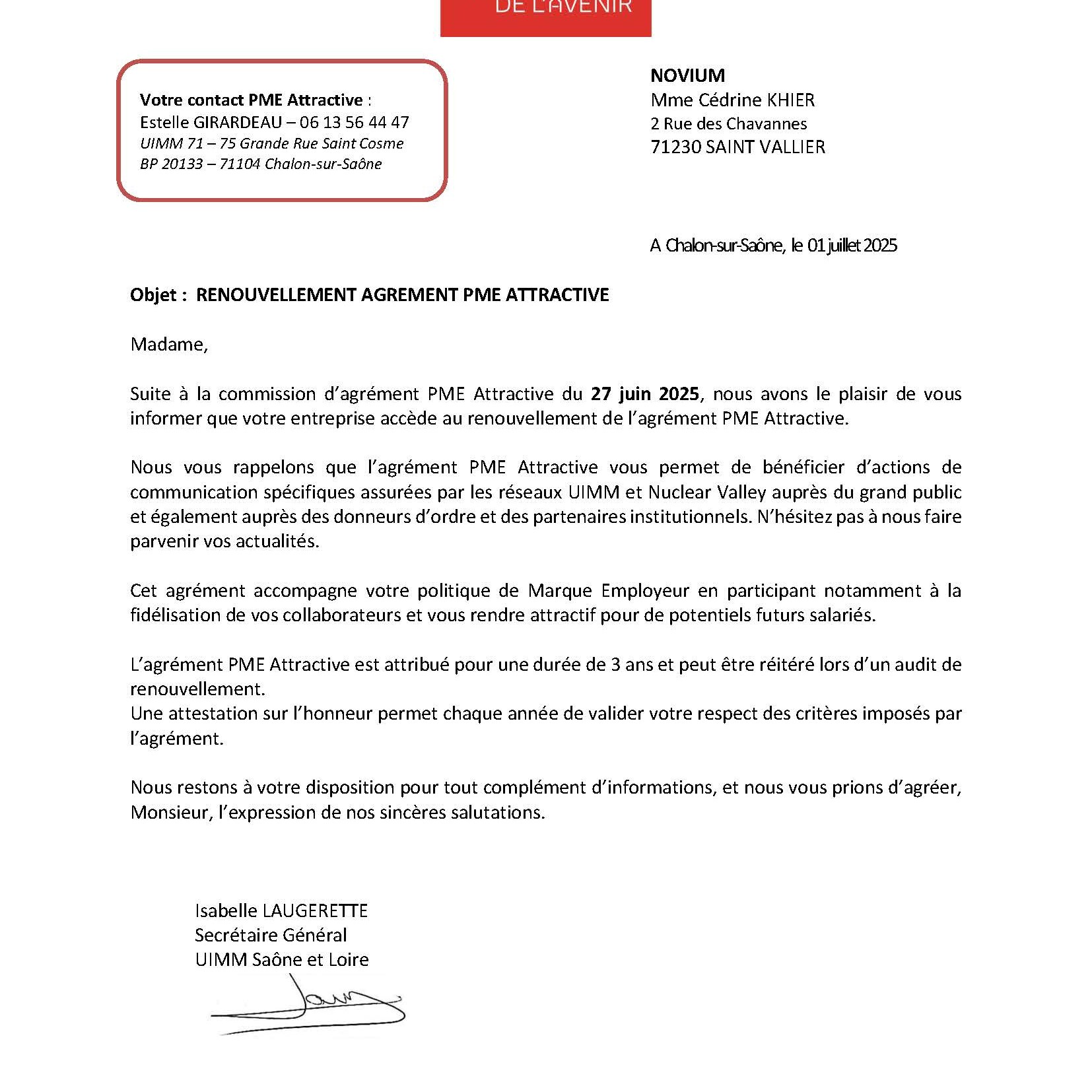 Agrément PME Attractive Novium pour la marque employeur, l’attractivité industrielle et la fidélisation des collaborateurs.