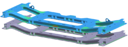 Analyse par éléments finis d’un châssis ferroviaire montrant les zones de contraintes sur la structure.