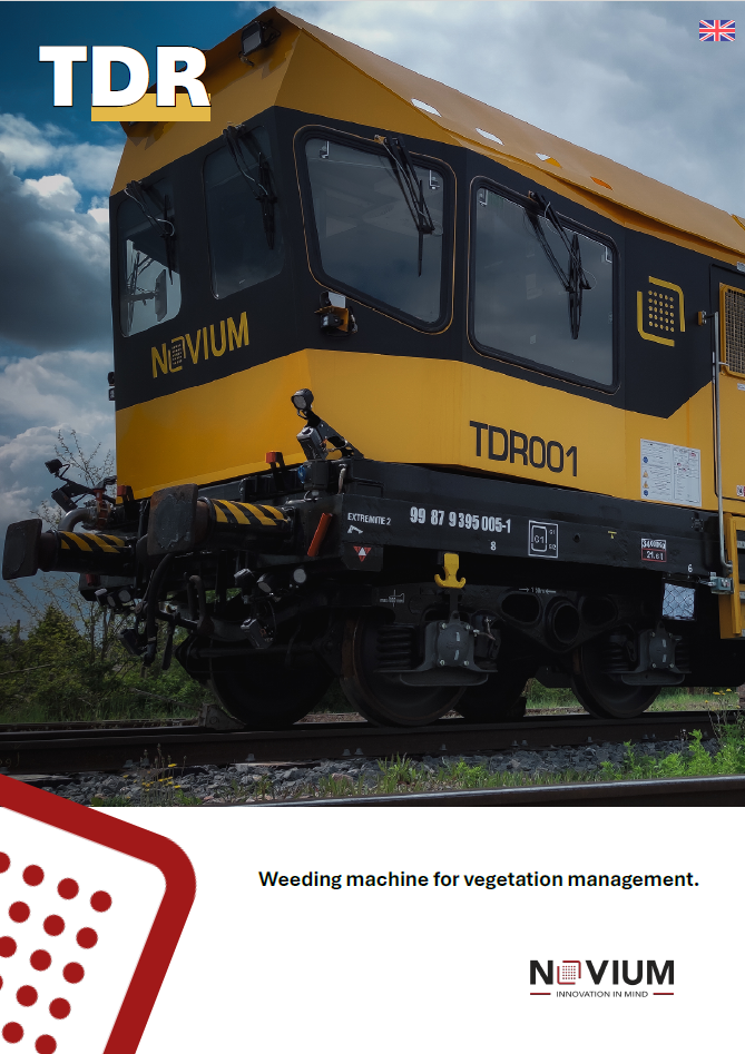 Front cover of the TDR technical brochure, a machine designed for vegetation management on railway infrastructure.