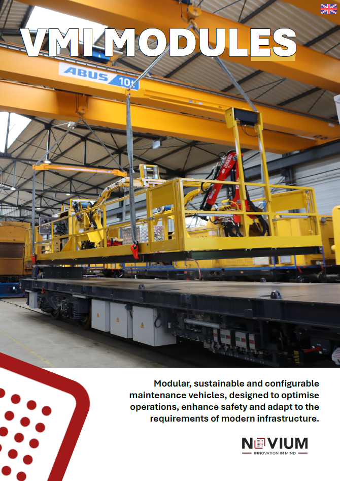 Front cover of the VMI technical brochure, a range of modular, clean and configurable maintenance vehicles for railway infrastructure.